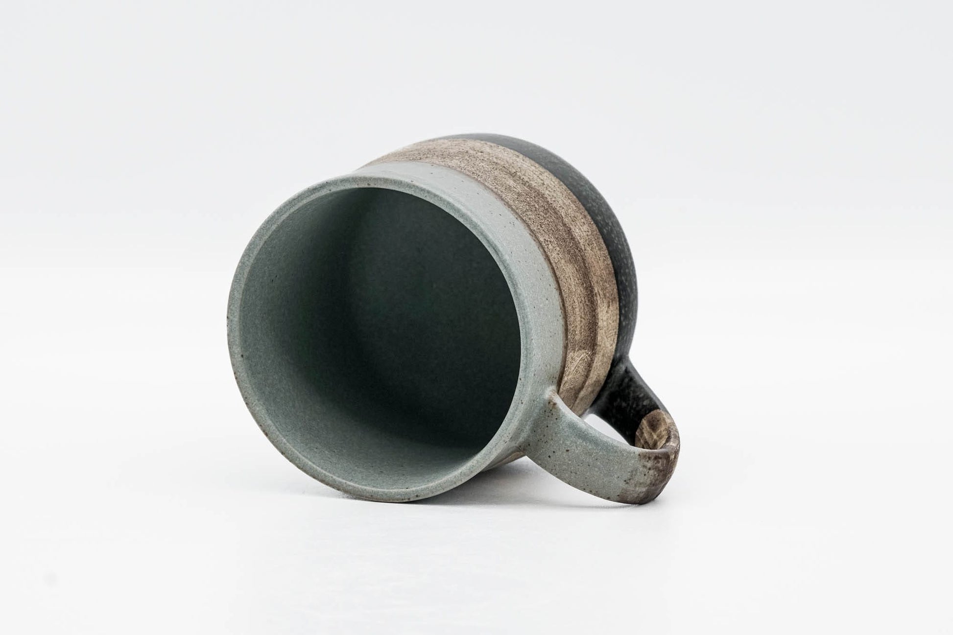 Japanese Teacup - Grey Beige Black Striped Mino-yaki Mug - 280ml