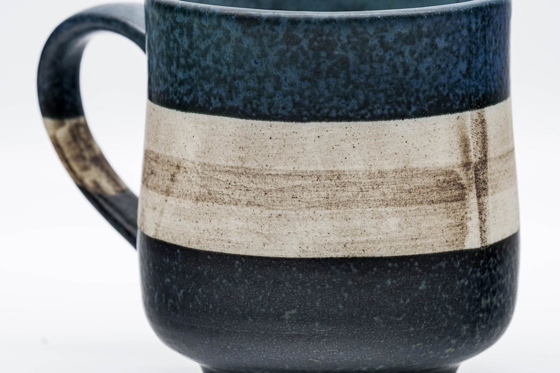 Japanese Teacup - Blue Beige Black Striped Mino-yaki Mug - 280ml