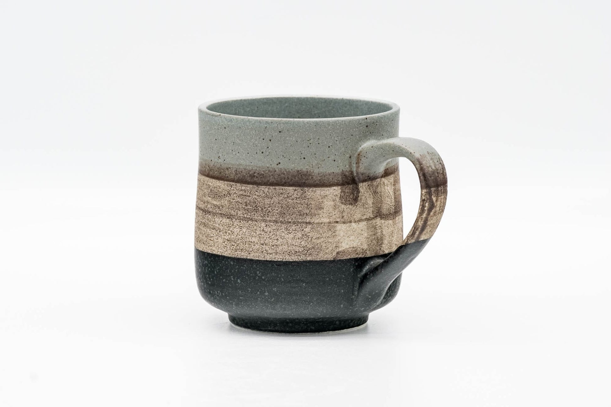 Japanese Teacup - Grey Beige Black Striped Mino-yaki Mug - 280ml