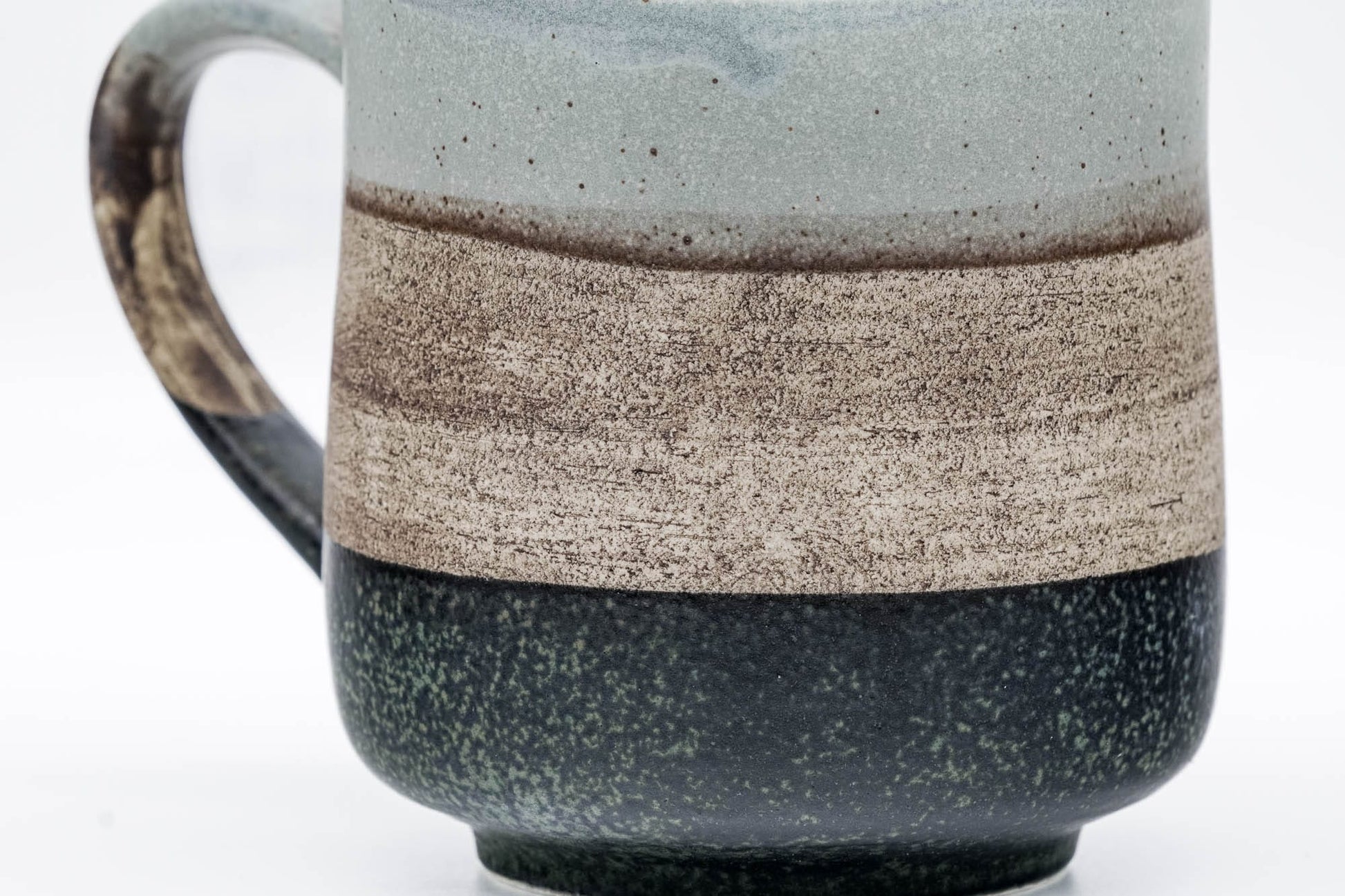 Japanese Teacup - Grey Beige Black Striped Mino-yaki Mug - 280ml